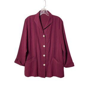 New Fridaze Women's Burgundy 100% Linen Button-Up Blazer Jacket Pockets Size XL